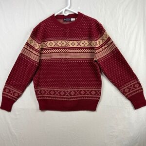 Vtg Marshall Field & Company Mansfield Sweater Men XL Burgundy Fair Isle Acrylic